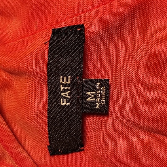 Fate Coral Orange Linen Tencel Blend Mini Dress Fringe Hem Pockets Size Medium - Picture 5 of 6